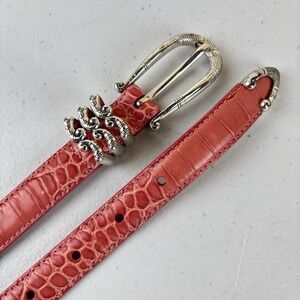 Brighton Pink Leather Belt Womens Large 34 Silver Accents Embossed